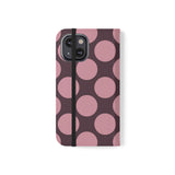 Peněženkový kryt z veganské kůže pro iPhone 13 Mini – růžovošvestkový design s motivem Polka Dot