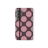 Samsung Galaxy S22 veganský kožený peněženkový Kryt – Pink Plum Polka Dot Design