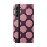 Samsung Galaxy S23 Plus veganský kožený peněženkový Kryt – Pink Plum Polka Dot Design