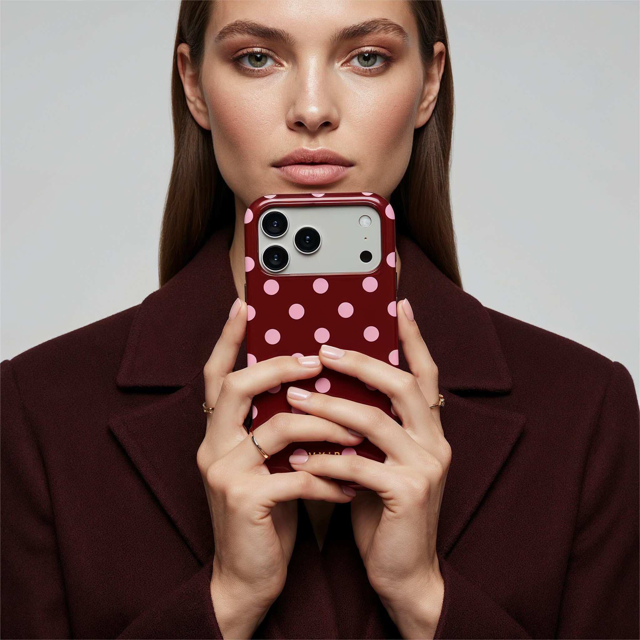 Classic Polka Dots, Burgundy - Shockproof Phone Case - VYIR