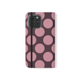 Peněženkový kryt z veganské kůže pro iPhone 13 Pro Max – růžovošvestkový design s motivem Polka Dot