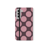 Samsung Galaxy S22 Plus veganský kožený peněženkový Kryt – Pink Plum Polka Dot Design