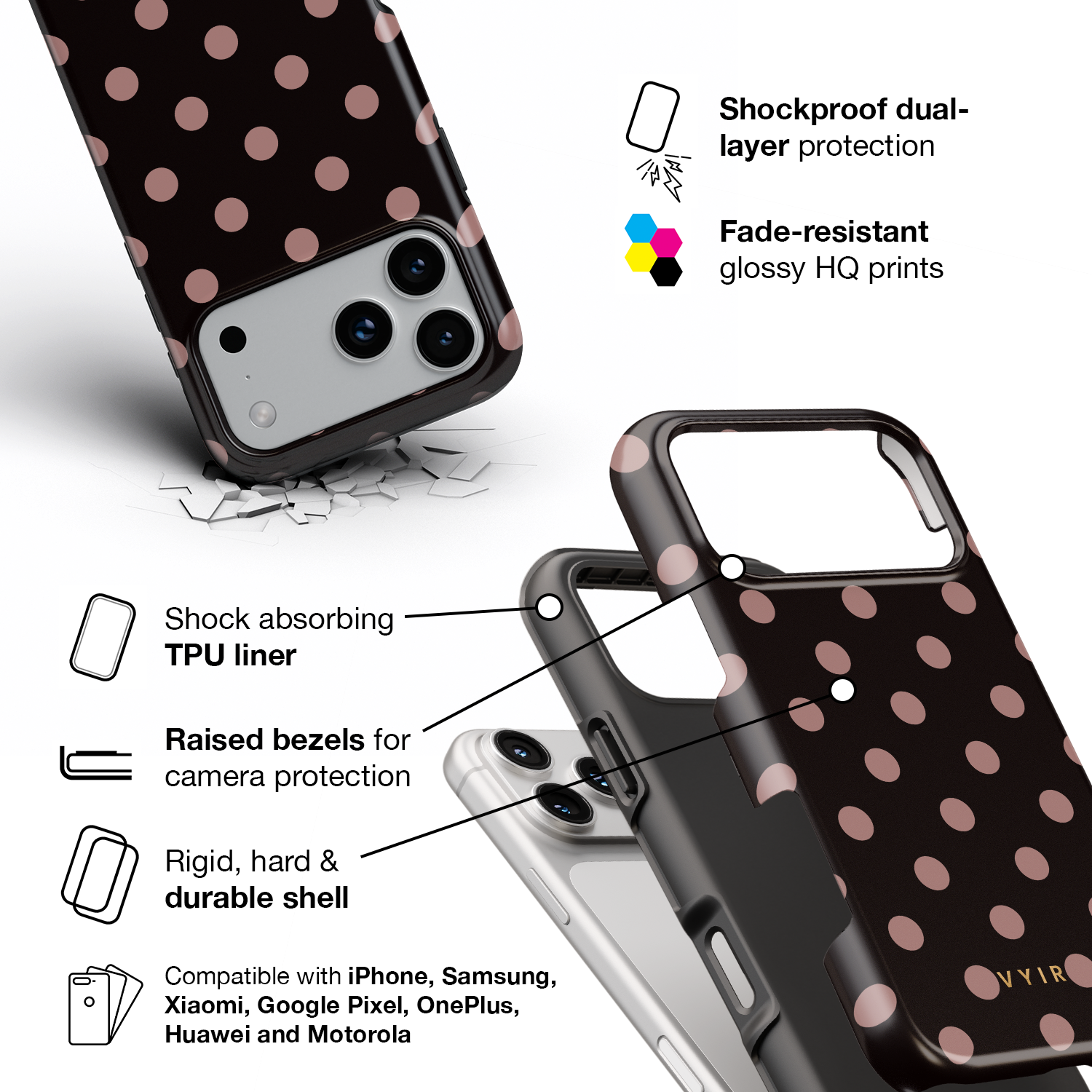 Classic Polka Dots, Nightfall - Shockproof Phone Case - VYIR