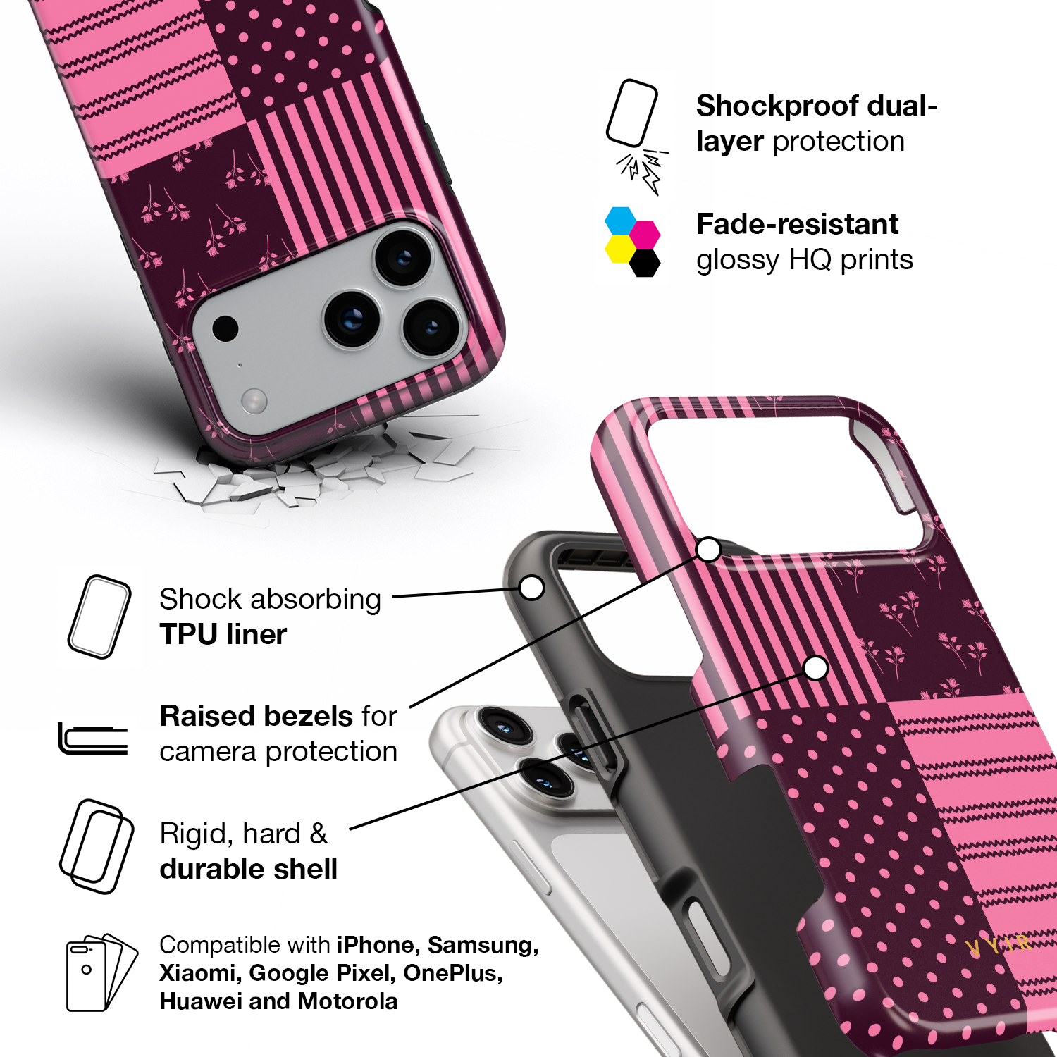 VYIR Signature 4-Checker, Burgundy - Shockproof Phone Case - VYIR