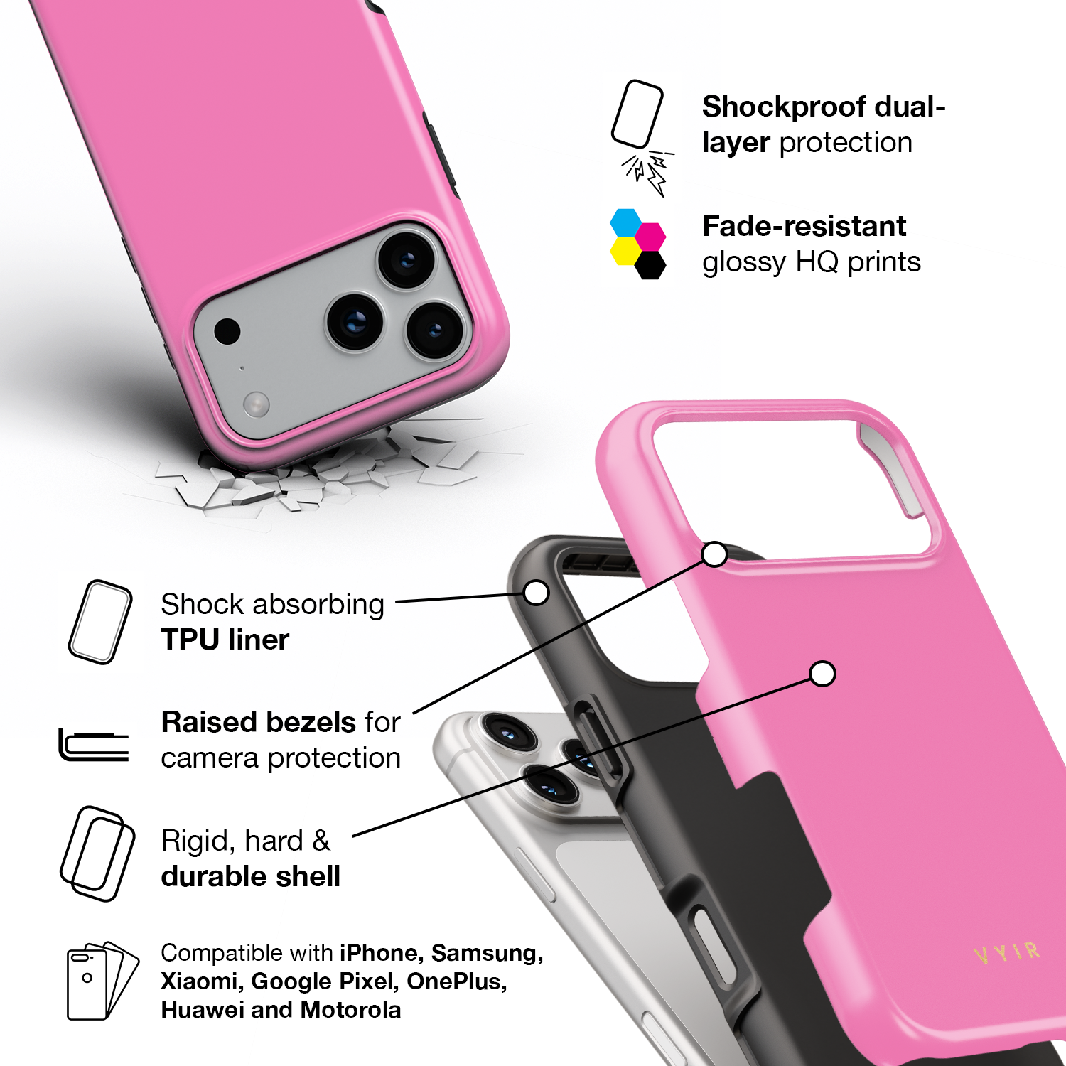 VYIR Signature Solid Colors, Pink - Shockproof Phone Case - VYIR