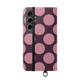 Samsung Galaxy S24 Plus veganský kožený peněženkový Kryt – Pink Plum Polka Dot Design