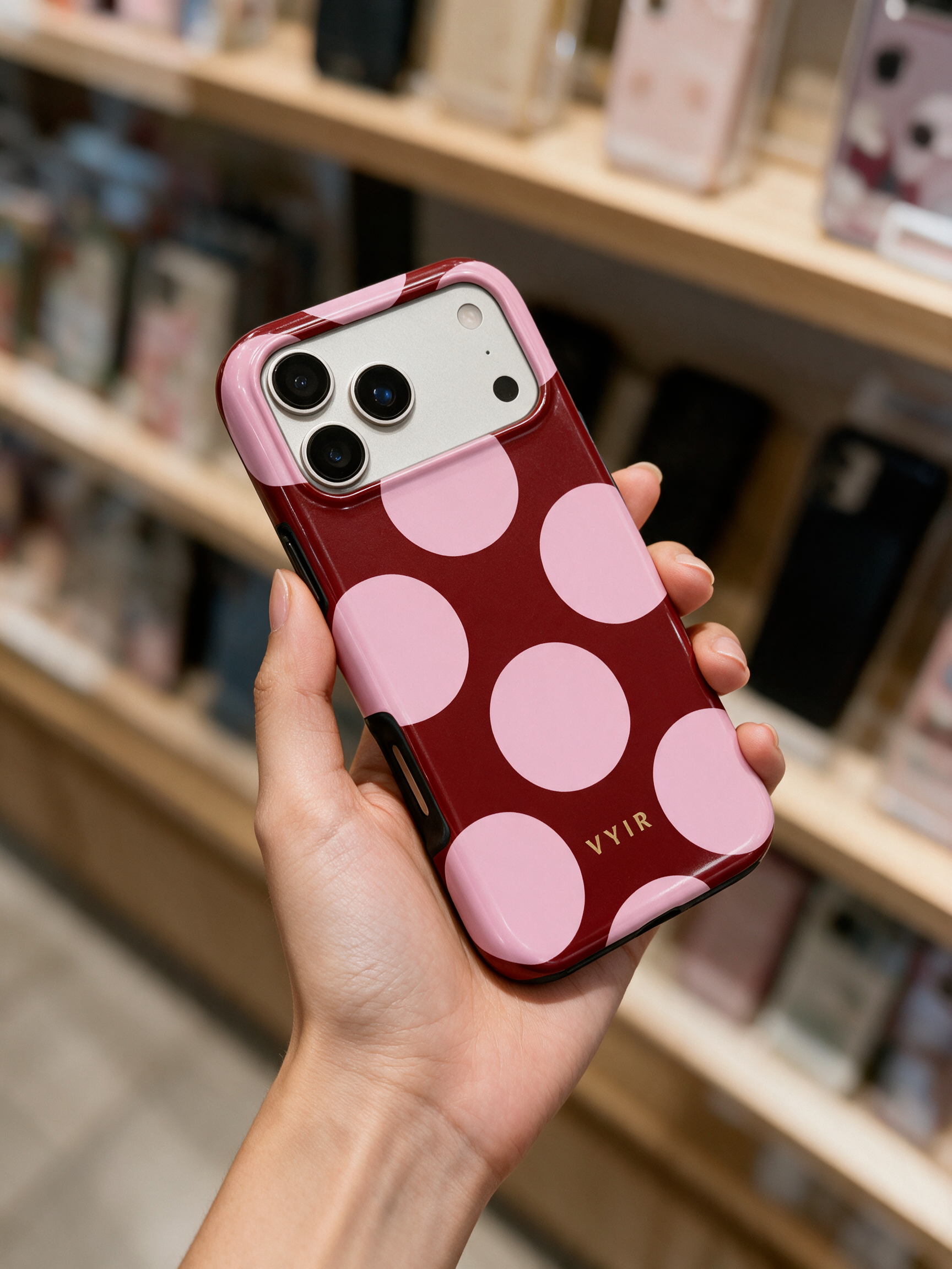 Large Polka Dots, Burgundy Pink - Tough Kryt na mobil